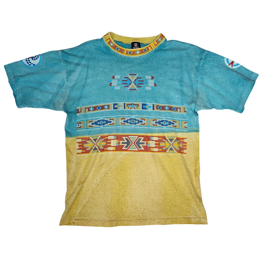 Vintage Boho Aztec Southwest Native Bead Print Sun Faded USA Factory Artwear M